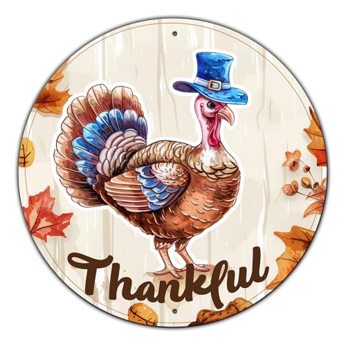 Vintage Thanksgiving Day Turkey Round Metal Sign Turkey Fall Sign Wall Art Rustic Wreath Wall Decoration for Indoor Outdoor Home Porch Window Decor 8 Inch - color: Thanksgiving 12, size: 8 inches
