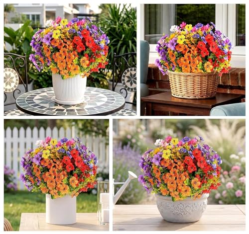ilauke 9 Bundles Artificial Flowers for Outdoors, 13.8in UV Resistant Silk Violets Outdoor Fake Plants Faux Flowers for Outdoor Planters Spring Summer Decor Porch Plant Hanging Basket - color: 9-color Violet
