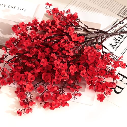 Waipfaru Red Fake Flowers, 15 Pcs Babys Breath Artificial Flowers, Real Touch Silk Flowers Fall Stems for Spring Summer Fall Thanksgiving Christmas Decor Floral Arrangement - color: Red, size: 15pcs