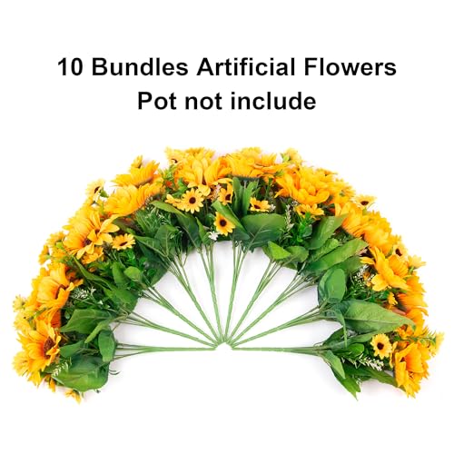 Sunflowers Artificial Flowers, 10 Bunches Fake Sunflower Artificial Flowers for Outdoors Spring Summer Decoration Look Real UV Resistant Fake Flowers for Home Porch Garden Wedding Party Office Indoor - color: Sunflowers