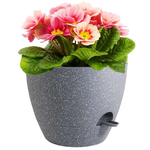 Meowell 12 inch Large Self Watering Pots, Plant Pots with Mesh Drainage Holes for Indoor Outdoor Plants, Plastic Planters with Deep Reservoir for Garden House Flower Plants, Speckled Grey - color: Speckled Grey, size: 12inch B