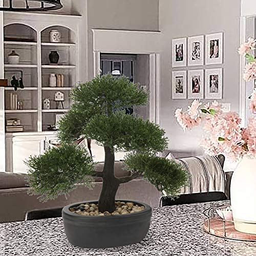 Artificial Bonsai Tree Juniper Faux Plants Indoor Small Fake Plants Decor with Black Plastic Pots for Home Table Office Desk Bathroom Shelf Bedroom Living Room Farmhouse Decorations - style: Large-Ficus