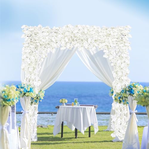 Sggvecsy Cherry Blossom Garland Artificial Cherry Flower Vines 2 Pack Hanging Silk Flowers Garland for Home Wedding Garden Party Arch Office Decor (White) - color: White, size: 2 Pack