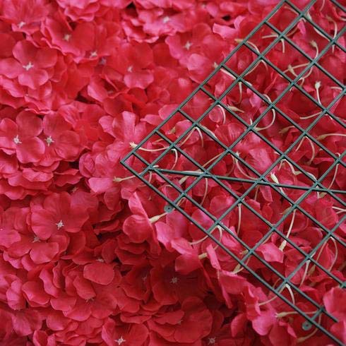 Artificial Flower Wall Panels 4 Pack of 11 Sq ft Flower Wall Mat Silk Hydrangea Flower Panels for Backdrop Wedding Wall Decoration - UV Protected (Red) - color: Red