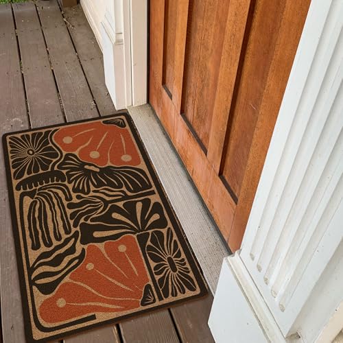 Cute Boho Door Mat, Abstract Flower Doormat Welcome Front Door Mat Outside Indoor Outdoor Entrance, Floral Artificial Coir Doormat Rugs for Patio Kitchen Decor, 17x30 Inch - color: 05
