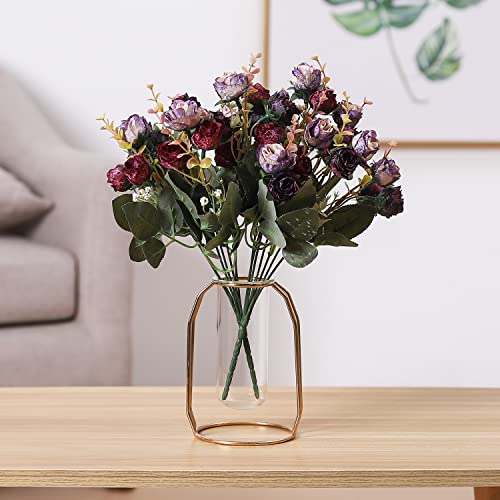 Duovlo 7 Branch 21 Mini Rose Heads Artificial Flowers Bouquet Wedding Home Office Decor,Pack of 2 (2 PCS Purple) - color: 2 Pcs Purple