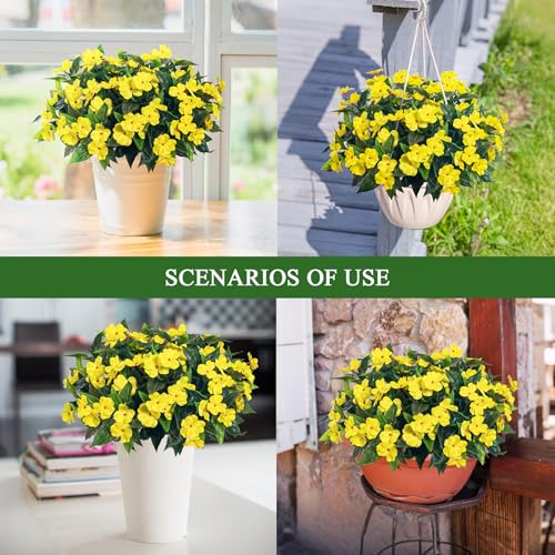 Fake Flowers Artificial Flowers for Outdoor，Artificial Impatiens Bouquet Flowers for Outdoors，Spring Flowers Artificial Impatiens Outdoor Silk Fake Flowers Indoor Decor 4PCS (Yellow) - color: Pink-4