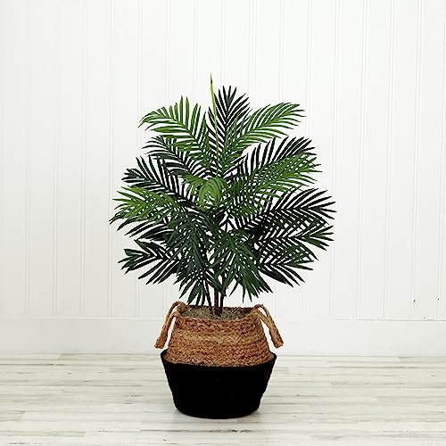 Nearly Natural 3ft. Artificial Areca Palm Tree with Handmade Jute & Cotton Basket DIY KIT, Green
