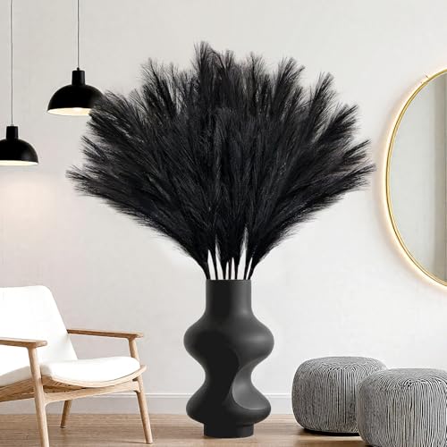 TORONTOKYO 8Pcs Faux Black Pampas Grass Decor Tall, 35.4” Fluffy Artificial Pompous Grass Branches, Large Pampas Grass Reed Stems for Gothic Room Decor, Floor Vase Filler, Wedding, Home Boho Decor - color: Pure Black, size: 35.4inch-8Pcs