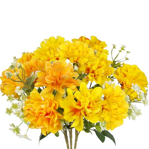 3 Pcs Silk Cemetery Flowers Artificial Geraniums for Outdoors UV Resistant Yellow Artificial Topiary Potted Faux Flowers for Planters Outdoor Hanging Front Porch Garden Patio Grave Decor - color: Yellow