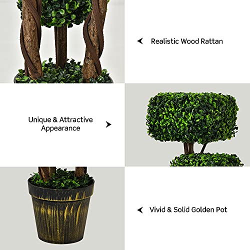 BestComfort 3 Feet Artificial Boxwood Topiary Tree, Decorative Triple Square Shaped Fake Plant, Wooden Rattan, Artificial Leafy Tree Faux Potted Indoor Floor Plant for Home Office Front Porch - color: Boxwood 3ft