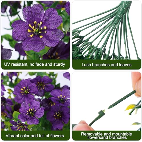 Artificial Faux Hanging Flowers Plants for Spring Outdoor Outside Decoration, 2 PCS Fake Silk Daisy with Eucalyptus UV Resistant Realistic Trailing Vines for Balcony Patio Porch (Dark Purple) - color: Dark Purple