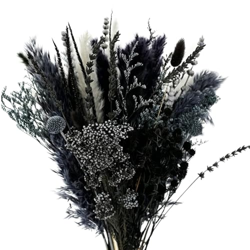 Natural Dried Pampas Grass Bouquet, 17" Black and Dark Grey Dried Flower Bouquet, Mixed with Thistle, Bohemian Style Home Dried Flower Decoration, DIY Assembly