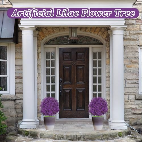 Sunnyglade 25.5" Set of 2 Artificial Lilac Flowers Tree, Faux Lilac Shrub Bushes with Ground Spike, UV Resistant Fake Delphinium Antirrhinum for Indoor, Garden, Yard, Porch, Patio Decor (Rose) - color: Rose