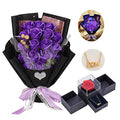 EIGHTOWN Roses Bouquet Artificial Flower - Preserved Purple Rose Flowers with Love Necklace for Her - Unique Gifts Valentine's Day, Mother's Day, Thanksgiving, Birthday, Anniversary - color: Romantic Purple