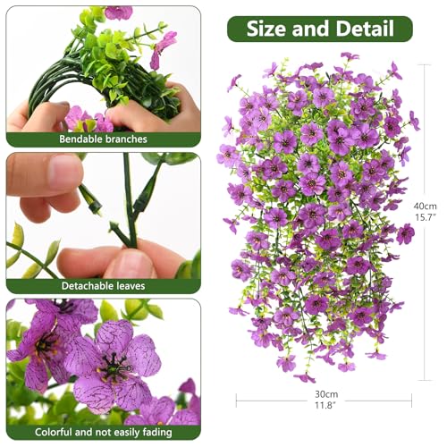 Homsunny Artificial Fake Flowers Plants for Outdoor Spring Summer Decoration, 2PCS Faux Daisy Silk Flowers Outside No Fade UV Resistant Realistic Home Decor for Porch Patio Balcony (Purple) - color: Purple