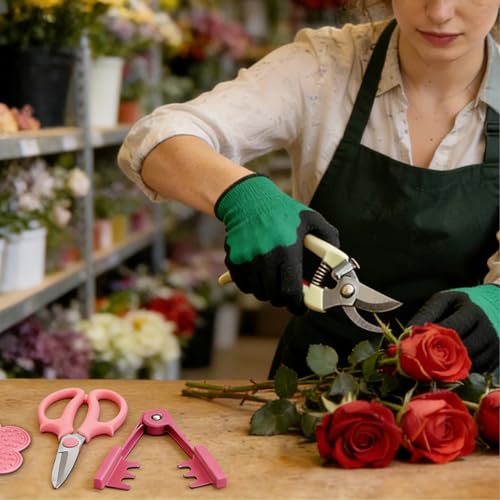 Floral Tool Kit Rose Thorn Stripper Tool Garden Pruning Shears Scissors Kit, Glove for Floral Making Supplies,Use for Florist Supplies - color: Pink
