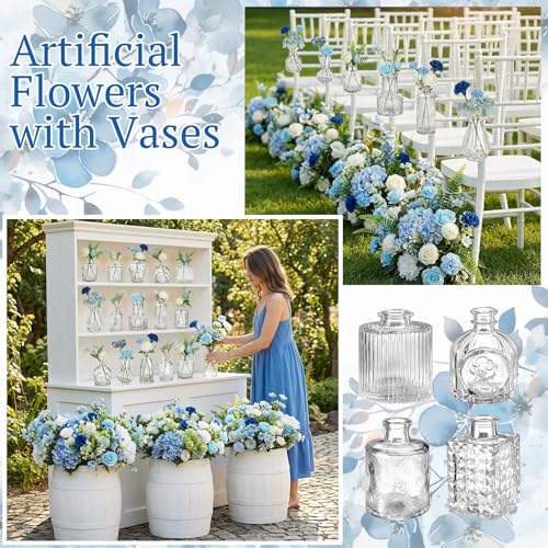 36 Pcs Artificial Flowers Table Centerpiece with Vases Colorful Wildflower Centerpieces Silk Flower Arrangement for Wedding Baby Shower Table Centerpieces Party(Blue Series,Clear) - style: Blue Series