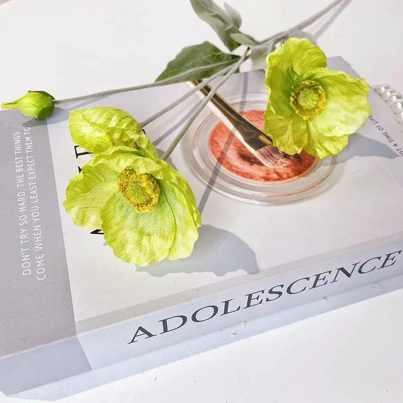 Poppies Flowers Artificial,Ranunculus Artificial Flowers,Silk Flowers with Stems,Faux Flower Stems for Wedding,Party,Garden Outdoor Indoor Decor Flower Arrangements for Table (3, Green) - color: Green