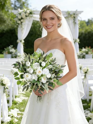 Artificial Wedding Greenery Filler Box Set 50Pcs with 8 Kinds Fake Greenery Stems for Centerpiece and Floral Arrangement Greenery Bouquet Filler(White Green) - color: White Green
