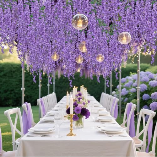 BSMYBO 30 Branches Wisteria Hanging Flowers Purple Artificial Wisteria Hanging Flowers Garlands Vine for Wedding Arch Party Ceremony Home Garden Backdrop Wall Decoration (2 Pack) - color: Purple, size: 2 Pack