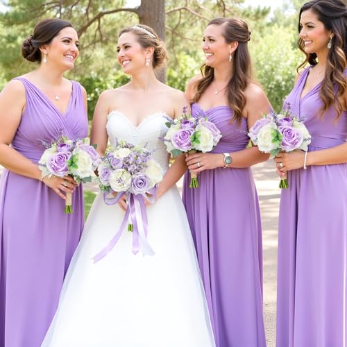 Bride Bouquets for Wedding 8.5 Inch Lilac Artificial Rose Flower Bridal Bouquets for Bride Wedding Bridesmaid Marriage Proposal Party Anniversary Church Decoration - color: Lilac