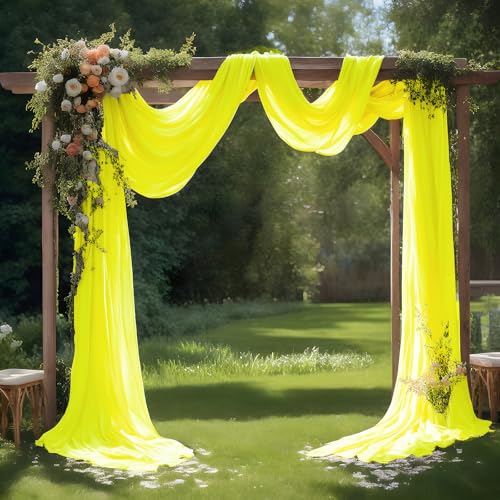 Yellow Wedding Arch Draping Fabric Shimmery Sheer Drapes 2 Panels Extra Long Backdrop Curtains for Wedding Anniversary Party Summer Outdoor Events 4th July Backgrounds, 31" x 20 ft - color: Bright Yellow, size: 240" L x 31" W (2 Panels)