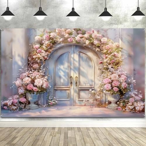 6X4ft Pink Floral Photography Backdrop, Retro Oil Painting Flowers Photography Backdrop Dreamlike Wedding Portrait Photo Background Wedding Birthday Party Background Banner Decor - color: Pink, size: 6x4ft