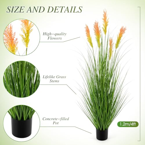 Thiccywoov 2 Pack 4 ft Tall Artificial Grass Plant Outdoor Faux Pampas Grass Potted Ornamental Plant UV Resistant Boho Fake Greenery Shrubs for Housewarming Patio Porch Entryway Balcony Indoor Decor - size: 4 ft