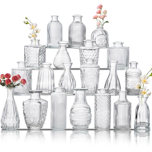 Glass Bud Vase Set of 20, Small Flower Vases, Glass Vases for Centerpieces, Vintage Home Table Decorations Bud Vases (20 Pcs, Clear) - color: Clear, size: 20 Pcs