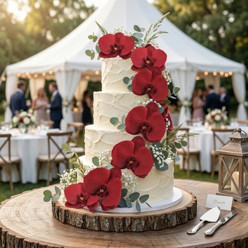 20pcs Real Touch Orchids Artificial Flower Heads, 4.3" Large Red Fake Orchids Latex Phalaenopsis Flower Heads for Wedding Cake, DIY Crafts, Hair Accessories & Home Decorations(Red) - color: Red
