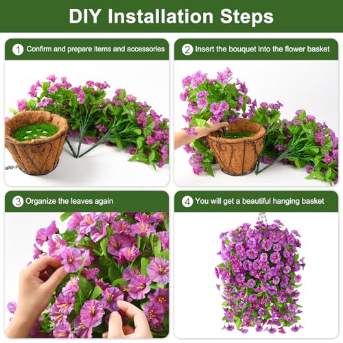 Homsunny Artificial Faux Hanging Flowers Plants Baskets for Outdoor Spring Summer Decorations,Resistant Fake Morning Glory Silk Plants for Outside UV Resistant Patio Yard Home Porch Decor(Gradient) - color: Gradient