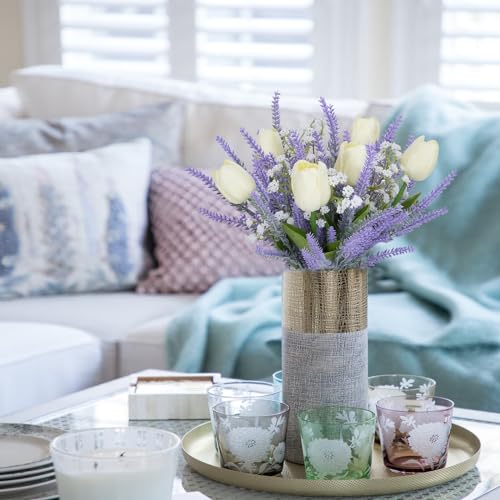 9PCS Artificial Flowers Purple Fake Plastic Lavender with White Tulips Floral Arrangements Summer Flowers for Decoration Home Kitchen Table Centerpiece Wedding - color: Purple