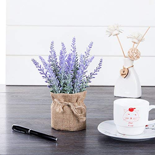 Artificial Mini Potted Flowers Plant Lavender for Home Decor Party Wedding Garden Office Patio Decoration(Linen Pot)