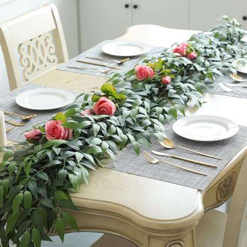 dallisten 3 Strands Italian Ruscus Artificial Vines, 39" Silk Vine Garland with Green Leaves, Fake Hanging Plants Greenery Decor for Home, Bedroom, Wall, Party, Wedding Decoration