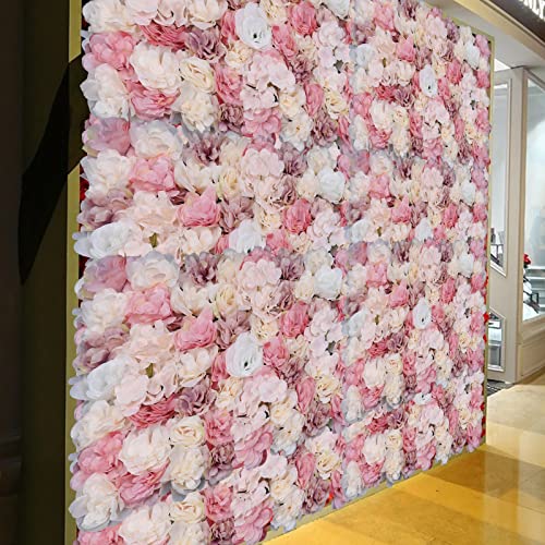 12 Pcs Artificial Flower Wall Panels 3D Flower Background Panel for Wall, 60x40cm Wedding Flower Decorations Wall Silk Rose Panels for Party, Nail, Photo Areas, Stage Background (Pink + Peach) - color: 12pcs, Pink + Peach
