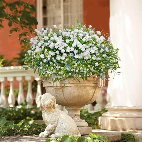 36 Pcs Artificial Flowers for Outdoor, UV Resistant Outdoor Fake Plants Faux Plastic Flowers Shrubs for Outside Garden Patio Porch Window Box Spring Summer Decor (Mixed White) - color: White