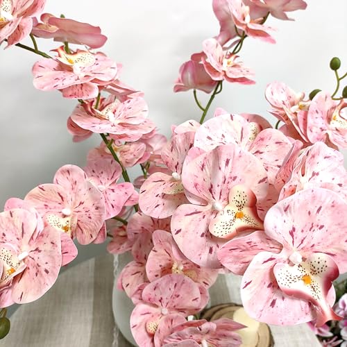 ATFL 10 Pack Tickled Pink Orchid Artificial Flowers Real Touch, 27'' Artificial Fake Faux Silk Orchid Stem Bouquets for Wedding Party Home Garden Decor (excluding the vase) - color: Tickled Pink