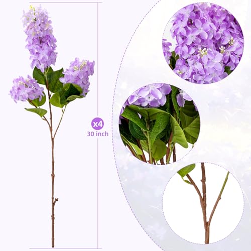 4PCS 30inch Lilac Artificial Flowers Purple Fake Delphinium Long Stem Silk Real Touch Flower Faux Lilac Floral Arrangement for Tall Vase Table Centerpieces Wedding Garden Home Decoration - color: 30inch Purple