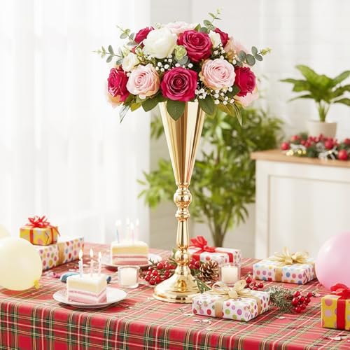Set of 10 Tabletop Flower Vases for Centerpieces: 16.7in Metal Wedding Flower Vases, Elegant Gold Flower Stands for Christmas Anniversary Birthday Party Home Decoration Flower Arrangements - color: Gold, size: 10xL