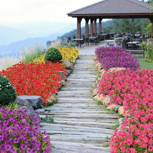 Bassion Artificial Flowers for Outdoors, 16 Bundles UV Resistant Fake Flowers Realistic Silk Faux Plants for Outdoor Planter Window Box Porch Patio Garden Home Outside Decorations - color: Purple Fuchsia Red Yellow