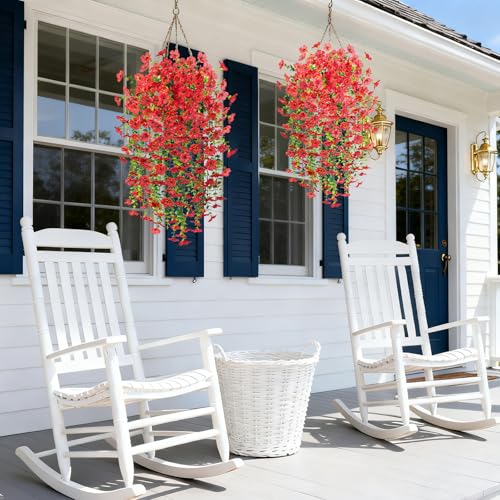 Hrobek 4 PCS Artificial Hanging Plants Flowers for Outdoor Srpring Summer Decoration, Fake Realistic Daisy Eucalyptus for Outdoors, Faux Plastic Greenery Long Vine Indoor Wall Patio Porch Decor - color: A-red