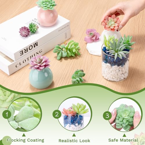12 Pack Realistic Flocked Artificial Succulents, Faux Plastic Succulents Mini Fake Plants for DIY Craft, Home Decor, Garden & Office Floral Arrangements (Unpotted, PVC, Lifelike Details)