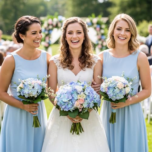 Auihiay 64 PCS Full Artificial Hydrangea Flowers, Blue Purple Silk Hydrangea Heads with Stems, Fake Flowers for Wedding Centerpieces, Baby Shower, Home, Garden, Party Decoration (Blue Purple) - color: Blue Purple