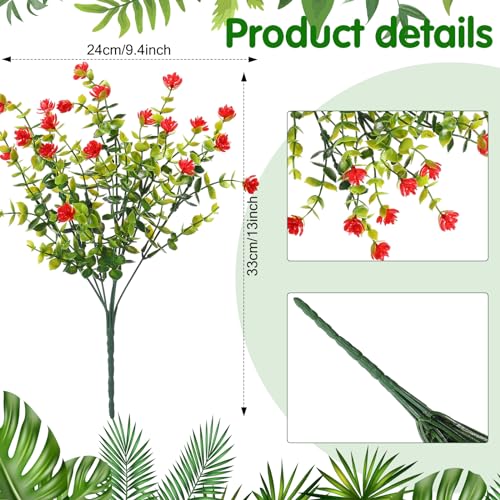 WILLBOND 12 Bundles Artificial Flowers Outdoor, UV Resistant Faux Artificial Plants Shrubs Plastic Flower Bulk for Hanging Planter Porch Window Home Spring Summer Decor(Red) - color: Red