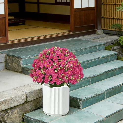 24” Artificial Flowers for Outdoors, Set of 2 UV Resistant Faux Plants in Cement Pots, Fake Floral Look Real for Front Porch, Entryway & Indoor Spring Decor - color: Artificial Flower Rose Red