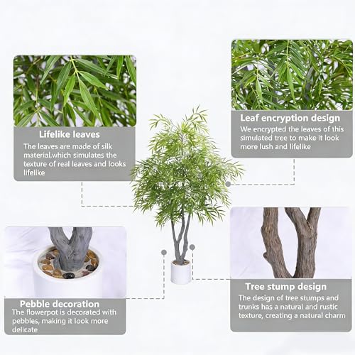 Artificial Mahonia Fortunei Tree， 6FT Fake Plants with Luxuriant Foliage &White Planter is Decorated Pebbles ，Tall Fake Tree with for Indoor Outdoor Office Living Room Floor Decorr - color: Artificial Mahonia Fortunei Tree