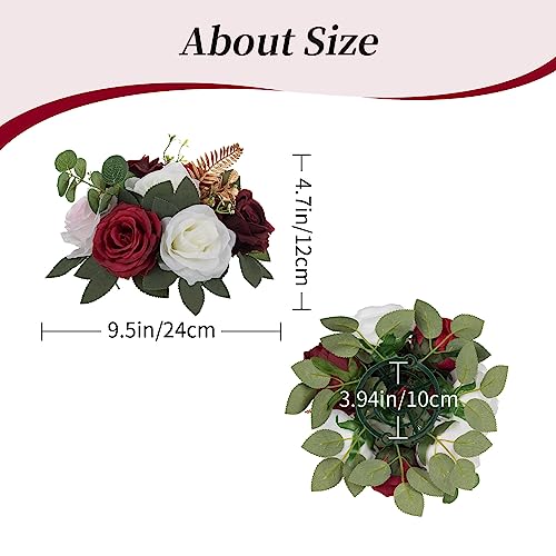 BLOSMON Artificial Flowers Ball Wedding Centerpieces 10 Pcs Burgundy Rose Artificial Flower Center Pieces Decoration for Table Silk Kissing Ball Faux Floral Bouquet Arrangements Home Party DIY Decor - color: Burgundy