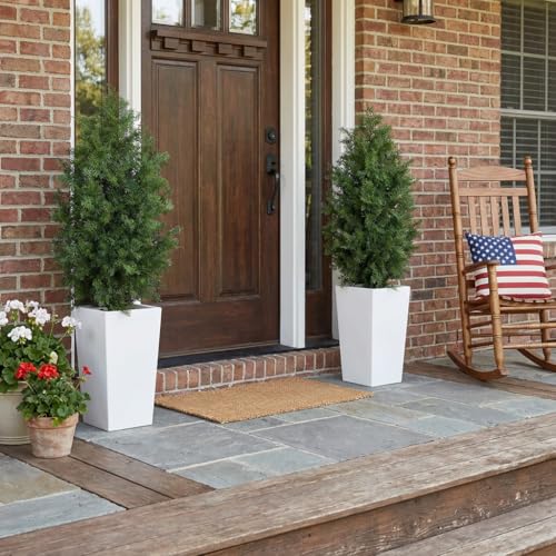 Aveyas 4ft Artificial Cedar Topiary Trees, 4 Feet Faux Potted Plants Evergreen Fake Pine Cypress Tree for Outdoor Porch Home Outside Door Decor (4 ft Tall Including Raised Pot) - Set of 2 Pack - color: Cedar Topiary Trees - 2 Pack (4ft)