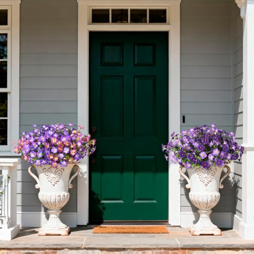 INQCMY Artificial Fake Flowers for Outdoors Decoration,12 Bundles Silk Colorful Morning Glory with Eucalyptus UV Resistant Look Real Faux Flowers for Planter Door Garden Porch Patio Balcony Yard - color: 3 Mixed Color(2 Light Orchid,2 Light Purpl,2 Pink R
